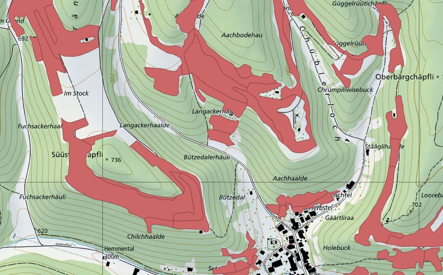 Carte nationale swisstopo avec le périmètre protégé de Randen (Prairie sèche)