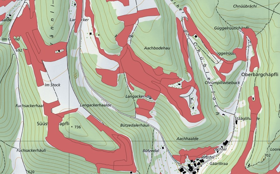 swisstopo national map showing the protected perimeter of Randen (Dry meadow)
