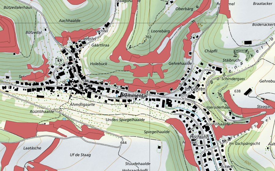 swisstopo national map showing the protected perimeter of Randen (Dry meadow)