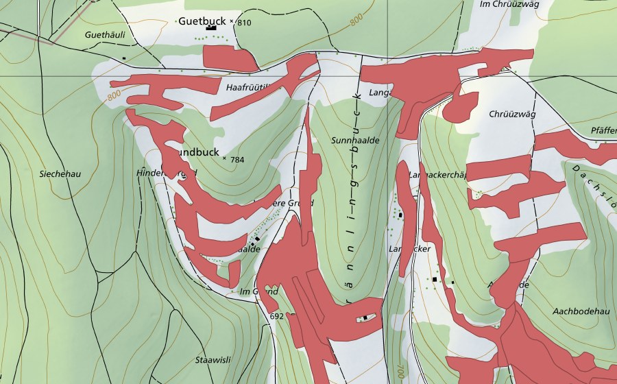 Carte nationale swisstopo avec le périmètre protégé de Randen (Prairie sèche)