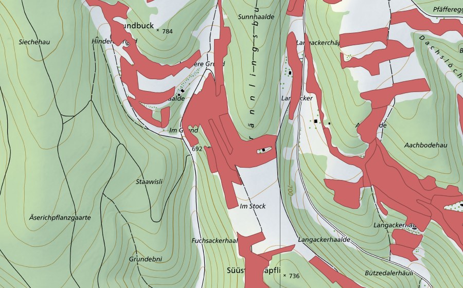 Carte nationale swisstopo avec le périmètre protégé de Randen (Prairie sèche)