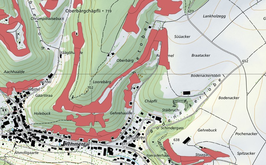 Carte nationale swisstopo avec le périmètre protégé de Randen (Prairie sèche)