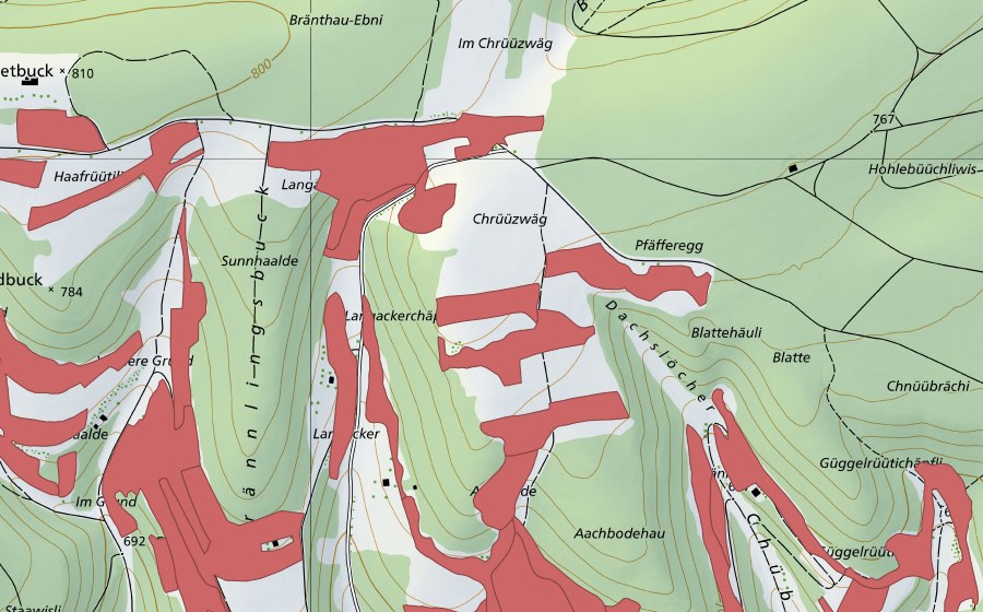 Carte nationale swisstopo avec le périmètre protégé de Randen (Prairie sèche)