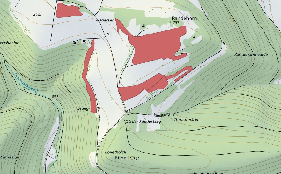 Carte nationale swisstopo avec le périmètre protégé de Randenhorn (Prairie sèche)