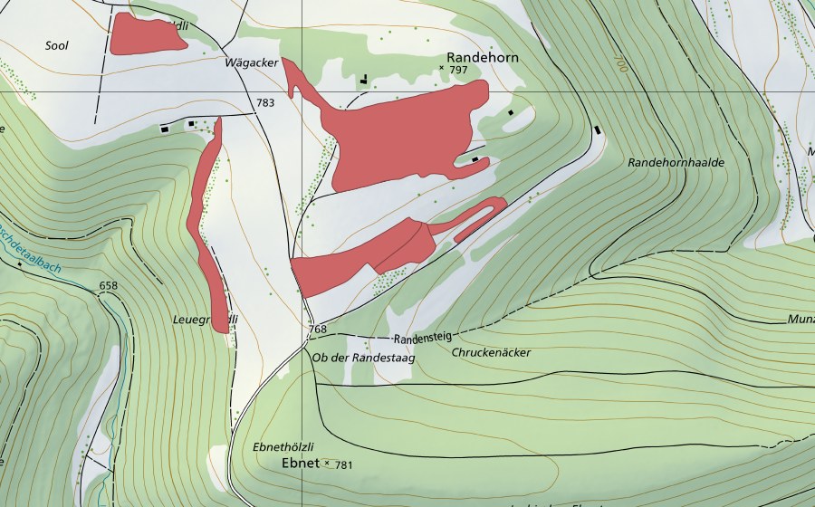 Landeskarte swisstopo mit dem Schutzperimeter von Randenhorn (Trockenwiese)