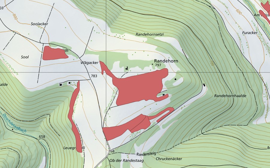 Carte nationale swisstopo avec le périmètre protégé de Randenhorn (Prairie sèche)