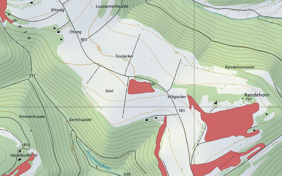 Landeskarte swisstopo mit dem Schutzperimeter von Randenhorn (Trockenwiese)