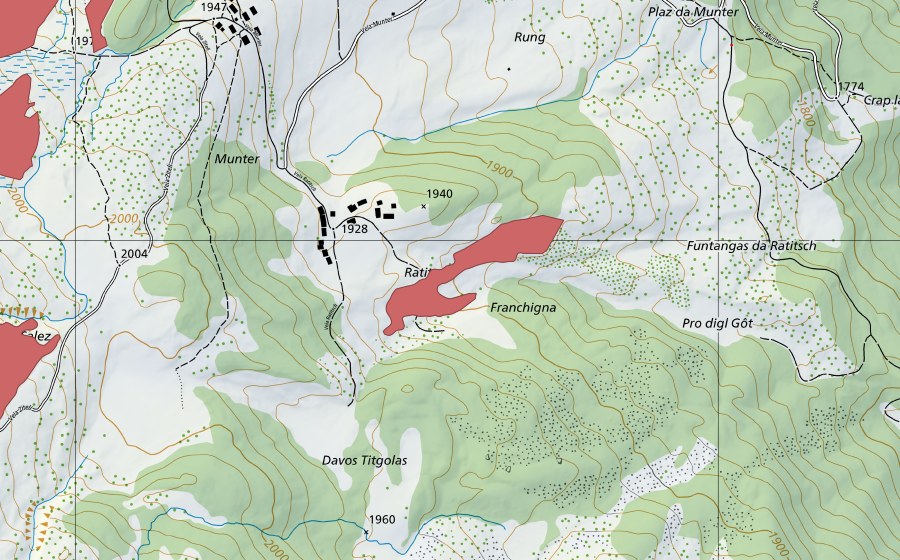 Landeskarte swisstopo mit dem Schutzperimeter von Ratitsch (Trockenwiese)