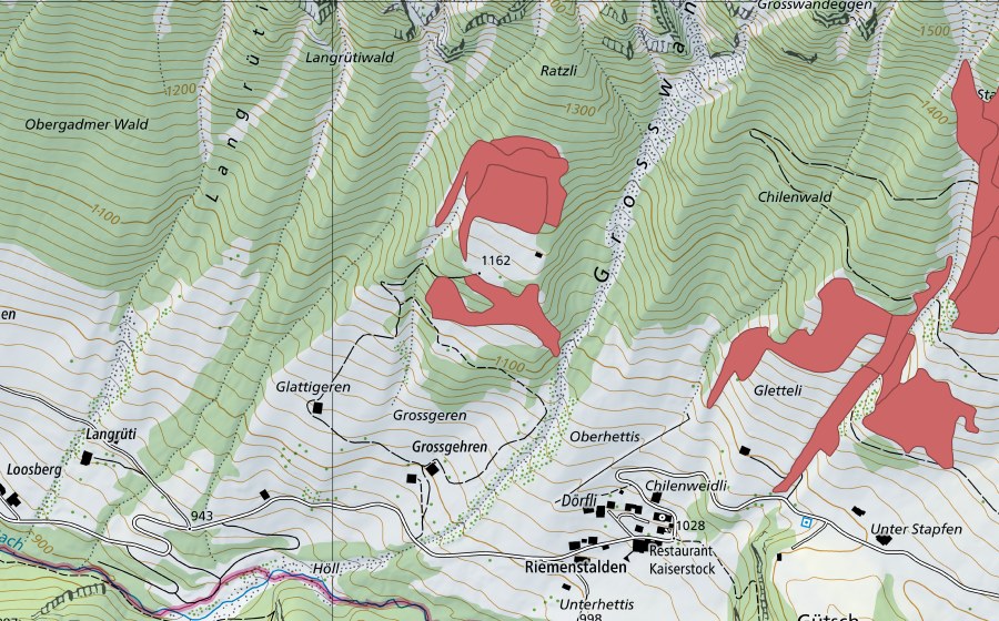 Carta nazionale swisstopo con il perimetro protetto di Ratzli (Prato secco)