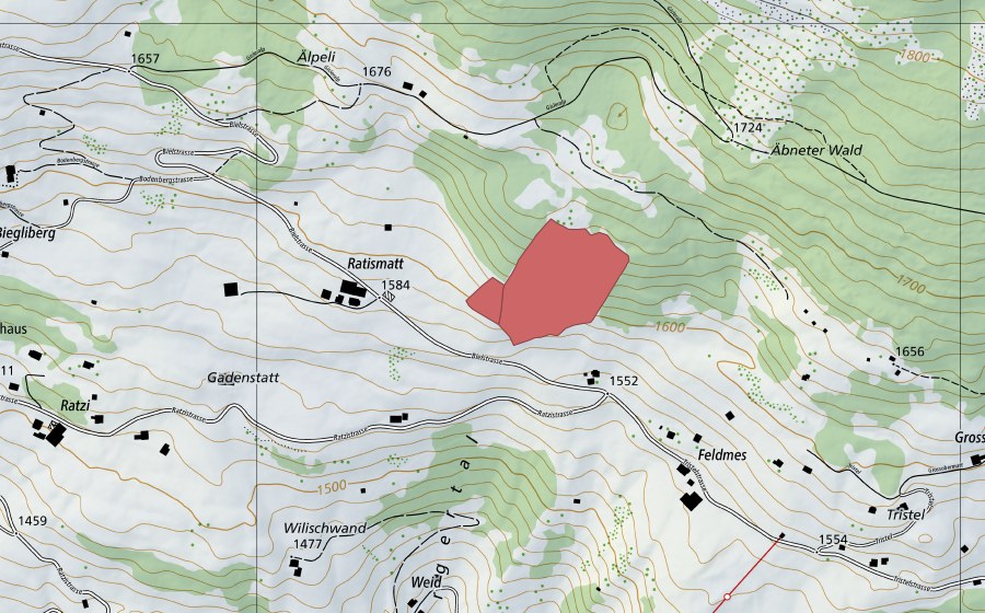Carte nationale swisstopo avec le périmètre protégé de Razismatt (Prairie sèche)