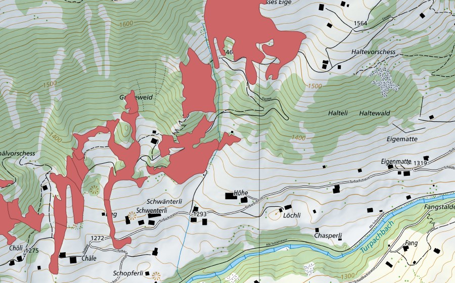 Carte nationale swisstopo avec le périmètre protégé de Reckholderli (Prairie sèche)