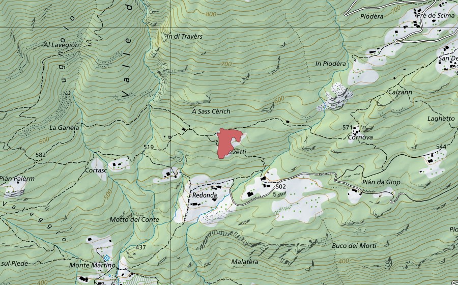 Landeskarte swisstopo mit dem Schutzperimeter von Redonda (Trockenwiese)