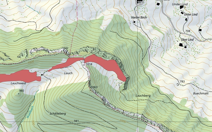 Landeskarte swisstopo mit dem Schutzperimeter von Rehhagweid (Trockenwiese)