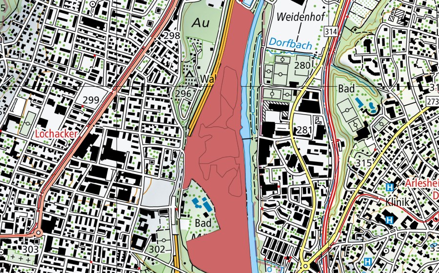 swisstopo national map showing the protected perimeter of Reinacherheide (Dry meadow)