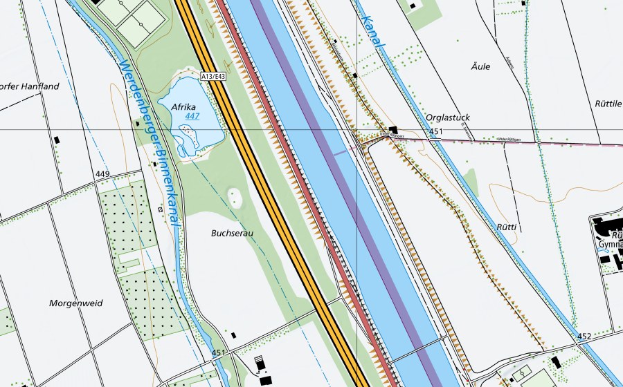 Carte nationale swisstopo avec le périmètre protégé de Rheindamm Burgerau (Prairie sèche)