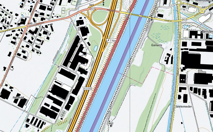 Carte nationale swisstopo avec le périmètre protégé de Rheindamm Rheinau (Prairie sèche)