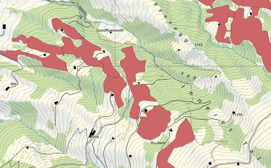 Carte nationale swisstopo avec le périmètre protégé de Richige Weid (Prairie sèche)