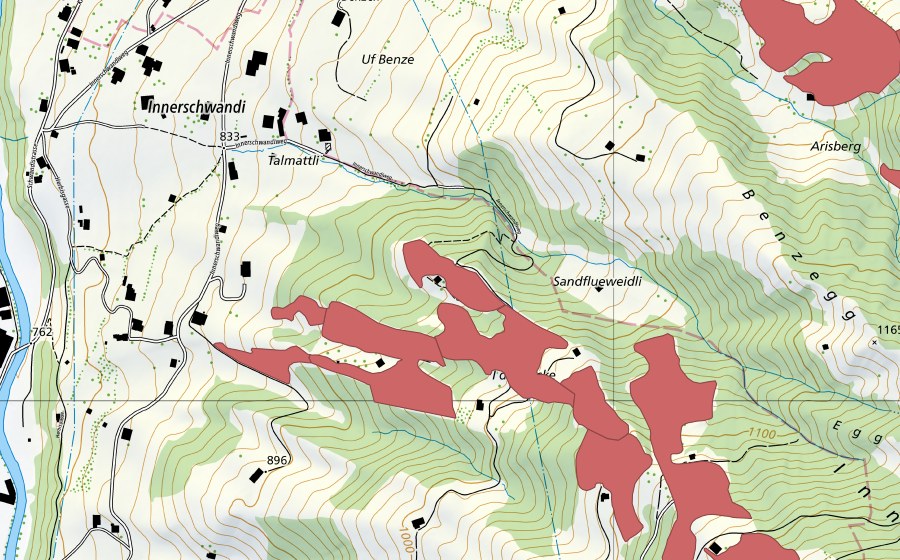 swisstopo national map showing the protected perimeter of Richige Weid (Dry meadow)