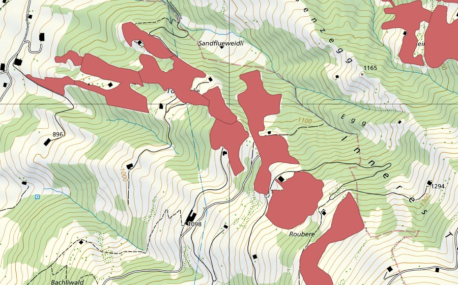 Landeskarte swisstopo mit dem Schutzperimeter von Richige Weid (Trockenwiese)