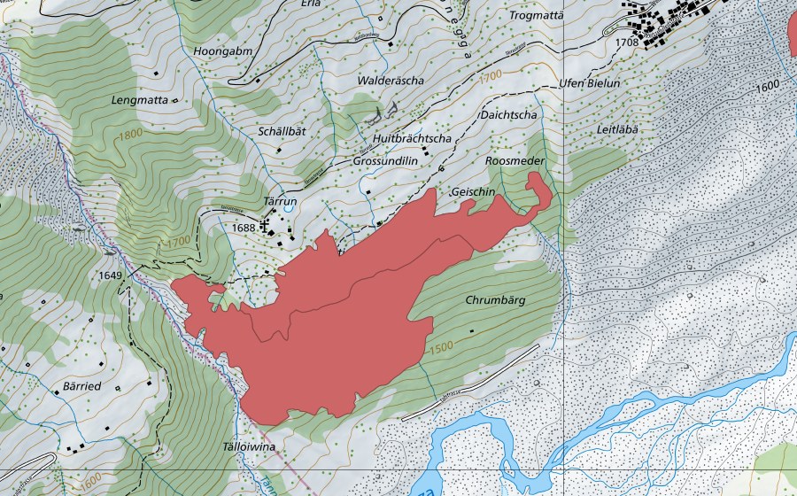 Landeskarte swisstopo mit dem Schutzperimeter von Riedhalte (Trockenwiese)
