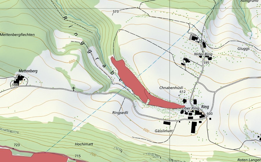 Carte nationale swisstopo avec le périmètre protégé de Ring (Prairie sèche)