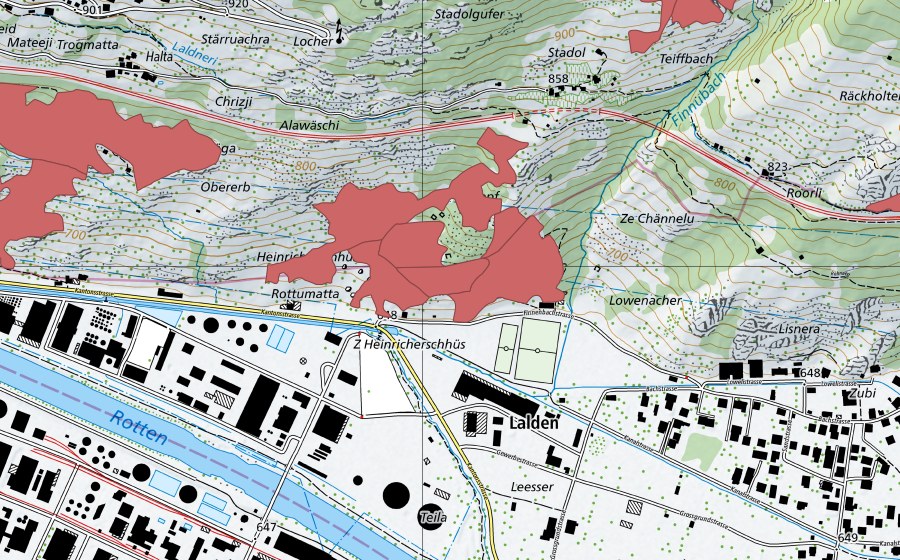 swisstopo national map showing the protected perimeter of Ritsche (Dry meadow)
