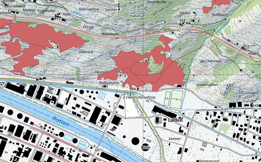 Landeskarte swisstopo mit dem Schutzperimeter von Ritsche (Trockenwiese)