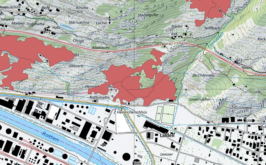 Landeskarte swisstopo mit dem Schutzperimeter von Ritsche (Trockenwiese)