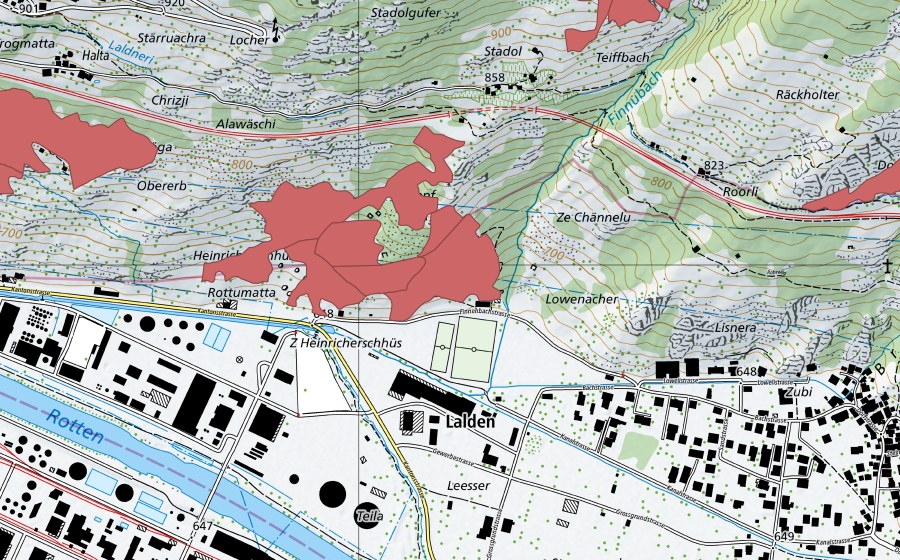 swisstopo national map showing the protected perimeter of Ritsche (Dry meadow)