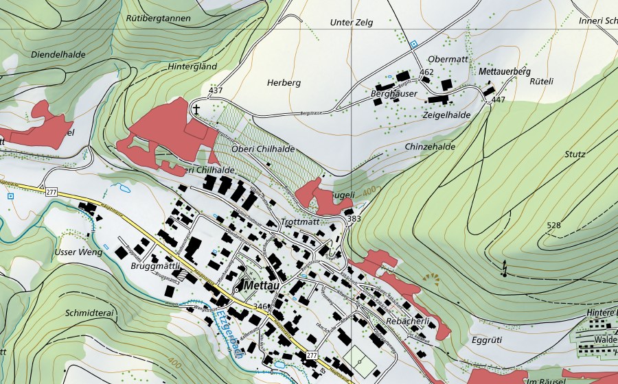 Landeskarte swisstopo mit dem Schutzperimeter von Ritterhalde (Trockenwiese)