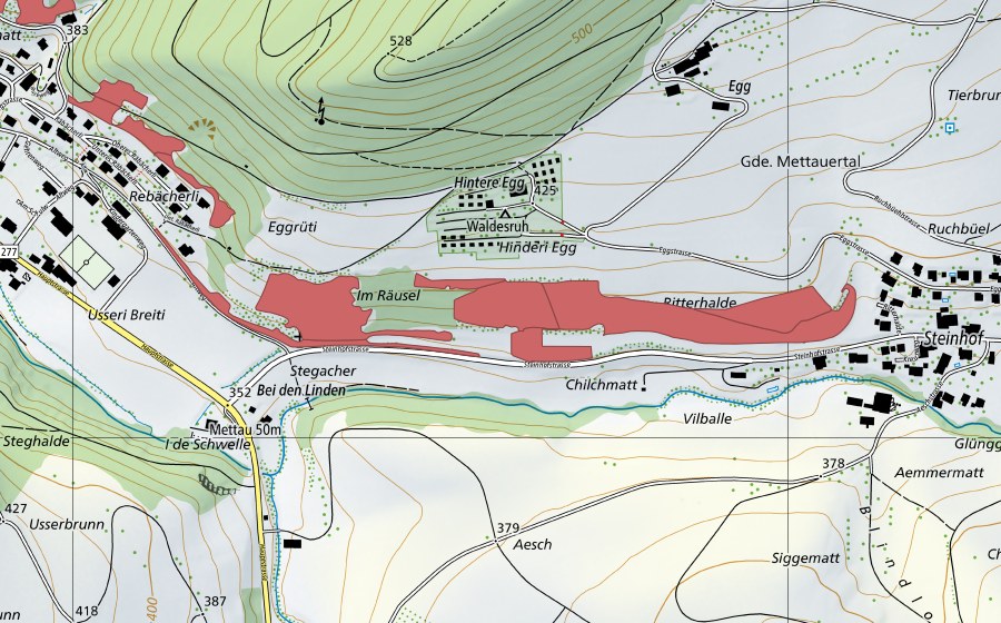 Landeskarte swisstopo mit dem Schutzperimeter von Ritterhalde (Trockenwiese)
