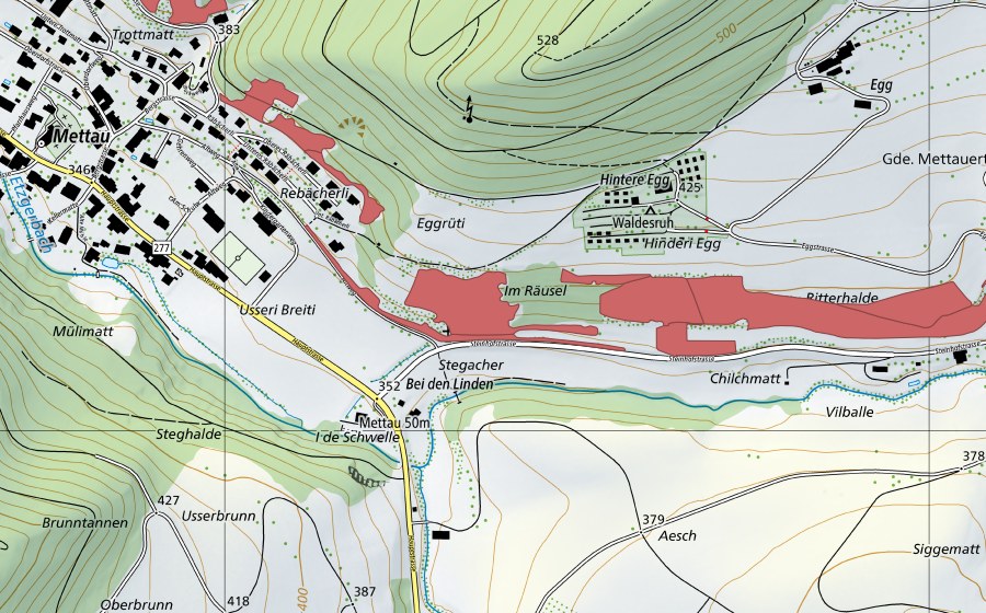 Landeskarte swisstopo mit dem Schutzperimeter von Ritterhalde (Trockenwiese)