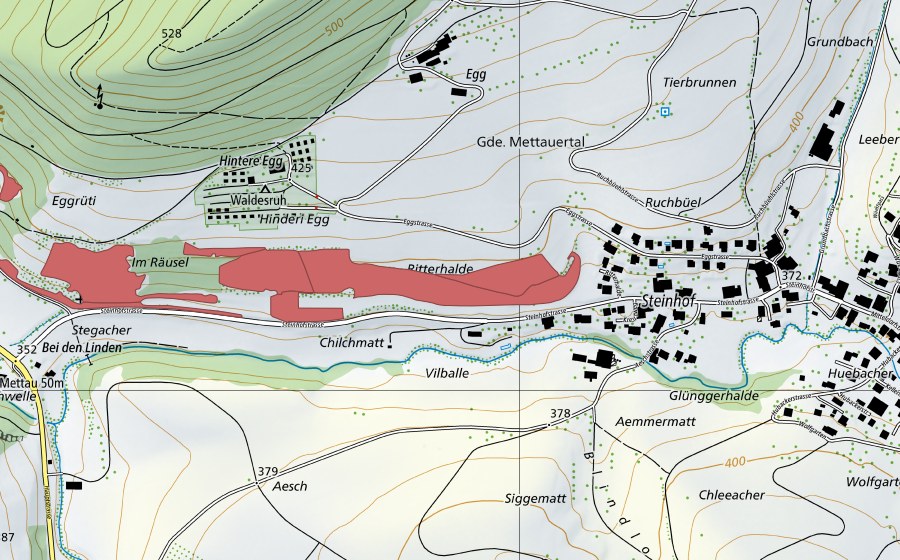 swisstopo national map showing the protected perimeter of Ritterhalde (Dry meadow)