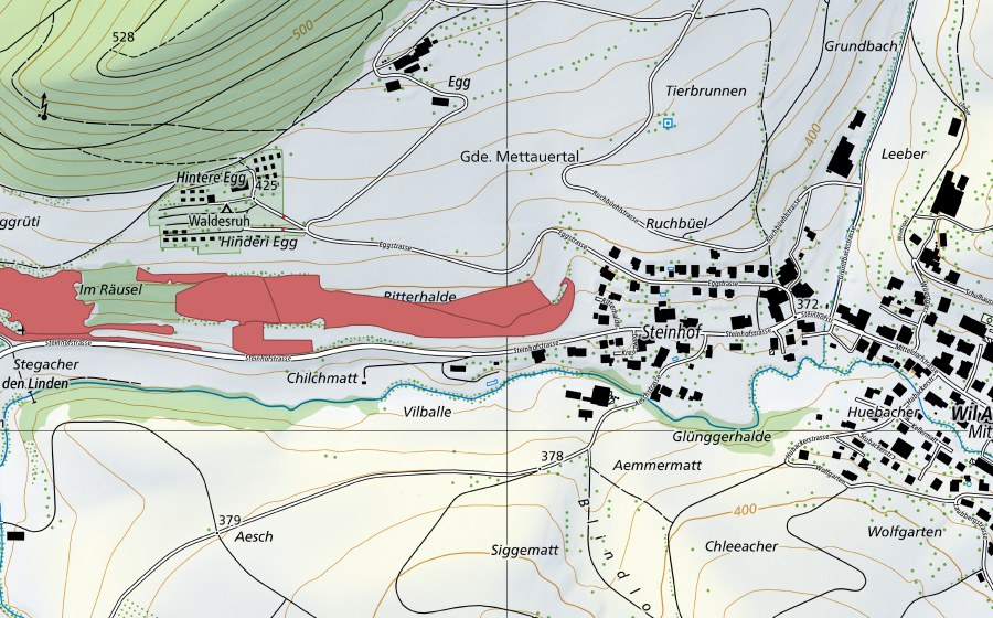 Landeskarte swisstopo mit dem Schutzperimeter von Ritterhalde (Trockenwiese)