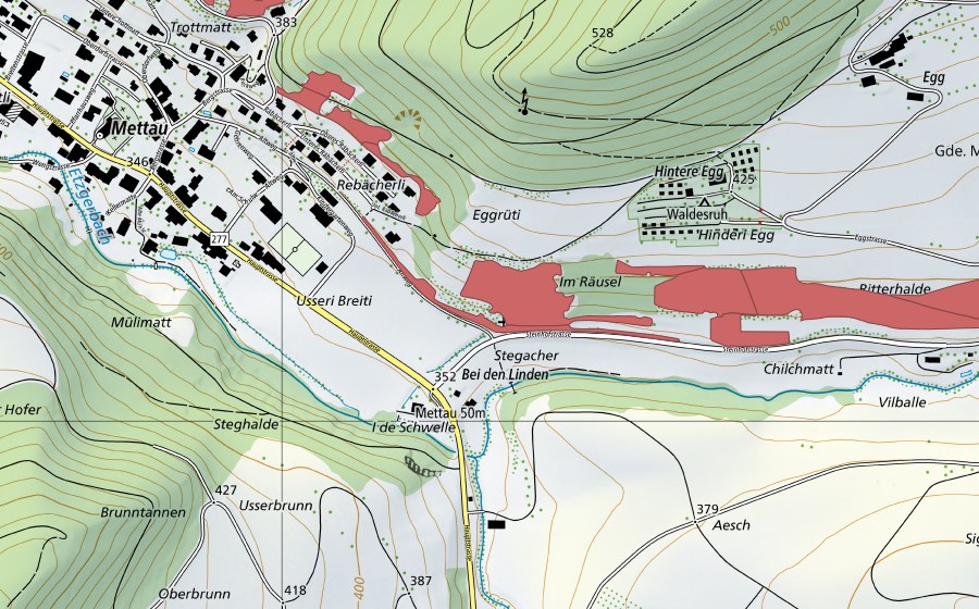 Landeskarte swisstopo mit dem Schutzperimeter von Ritterhalde (Trockenwiese)
