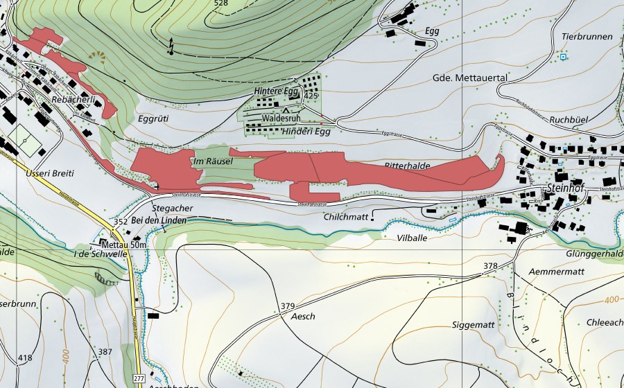 Carte nationale swisstopo avec le périmètre protégé de Ritterhalde (Prairie sèche)