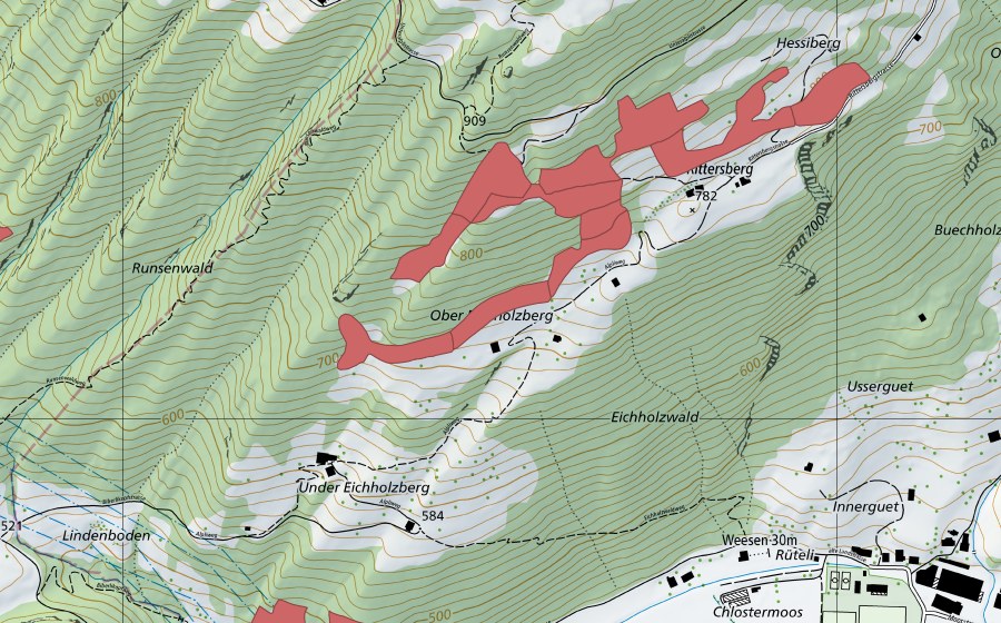 Carte nationale swisstopo avec le périmètre protégé de Rittersberg (Prairie sèche)