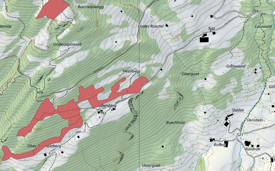 Carta nazionale swisstopo con il perimetro protetto di Rittersberg (Prato secco)