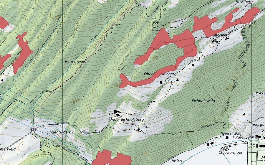 Carte nationale swisstopo avec le périmètre protégé de Rittersberg (Prairie sèche)