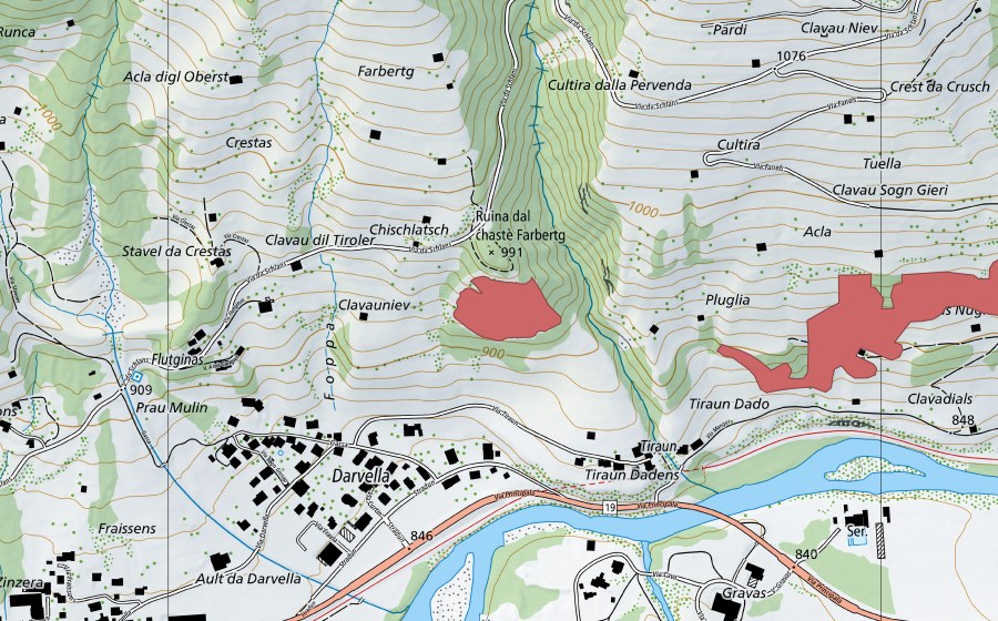 Landeskarte swisstopo mit dem Schutzperimeter von Rna Farbergt (Trockenwiese)