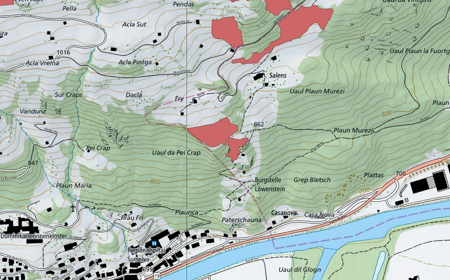Carte nationale swisstopo avec le périmètre protégé de Rna Löwenstein (Prairie sèche)