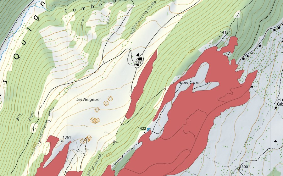 Carta nazionale swisstopo con il perimetro protetto di Rochers Bruns (Prato secco)