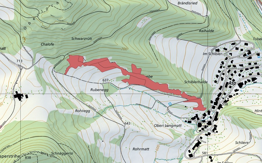 Carte nationale swisstopo avec le périmètre protégé de Rohregg (Prairie sèche)