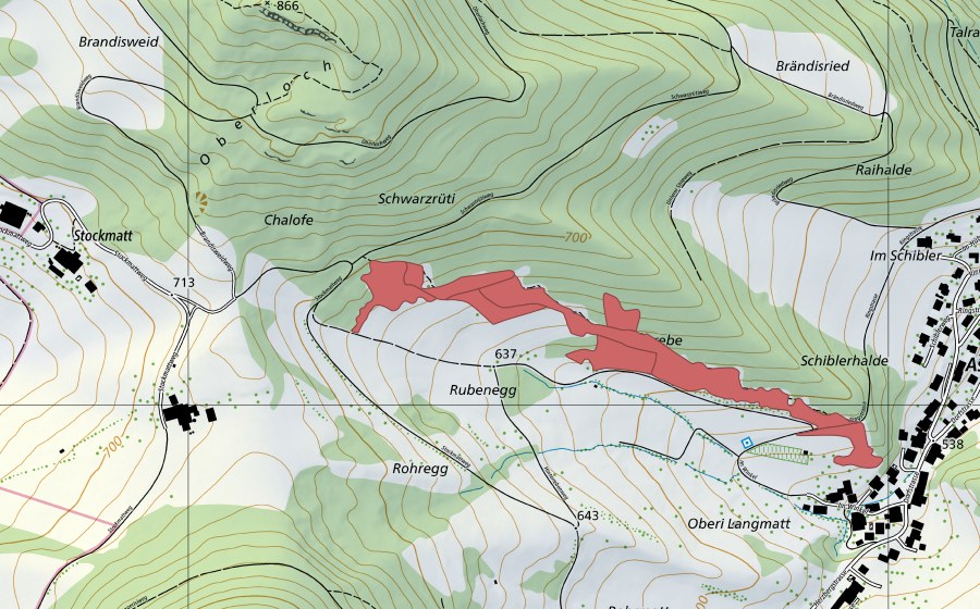 Landeskarte swisstopo mit dem Schutzperimeter von Rohregg (Trockenwiese)