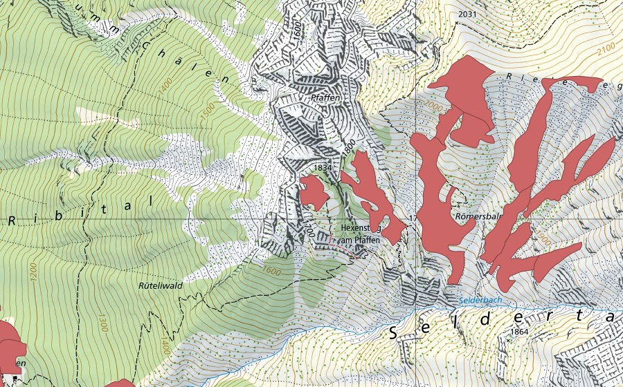 Carte nationale swisstopo avec le périmètre protégé de Römersbalm (Prairie sèche)