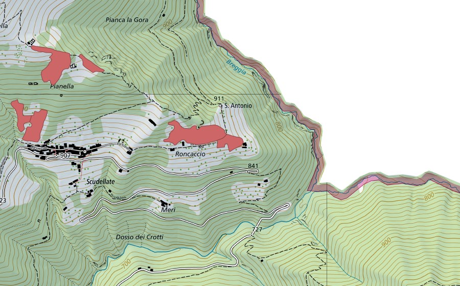 swisstopo national map showing the protected perimeter of Roncaccio (Dry meadow)