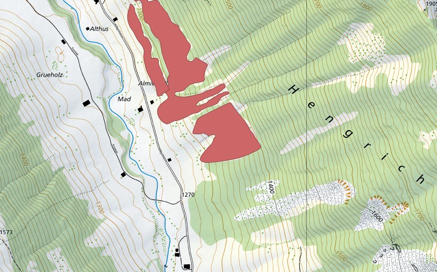 Carte nationale swisstopo avec le périmètre protégé de Roneweid (Prairie sèche)