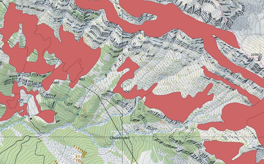 Landeskarte swisstopo mit dem Schutzperimeter von Rophaien (Trockenwiese)