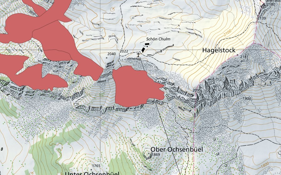 Landeskarte swisstopo mit dem Schutzperimeter von Rophaien (Trockenwiese)
