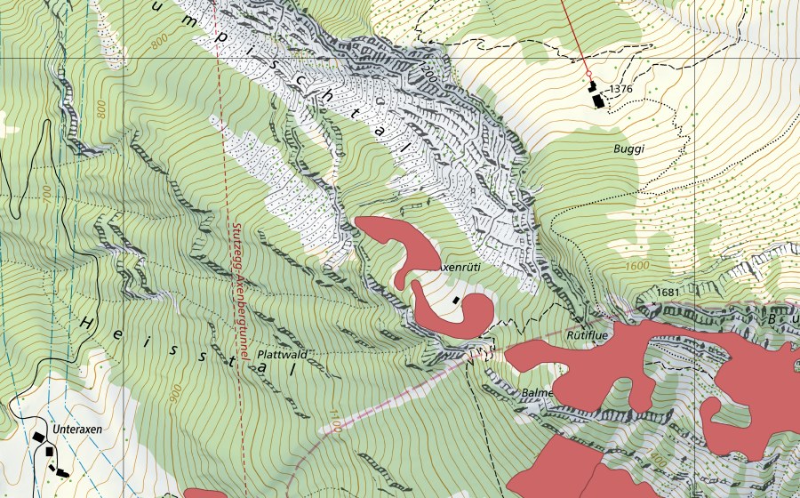 swisstopo national map showing the protected perimeter of Rophaien (Dry meadow)